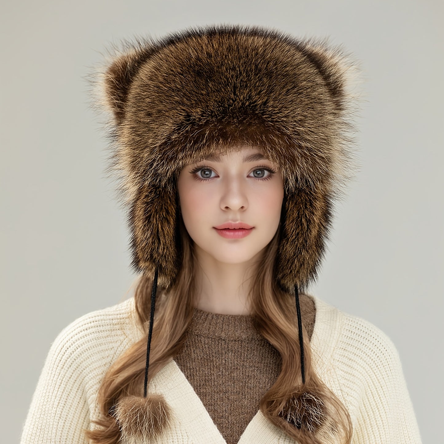 Gorro de Invierno con Borla de Piel Sintética y Cola de Mapache - Diseño Cálido y Divertido 🐾❄️