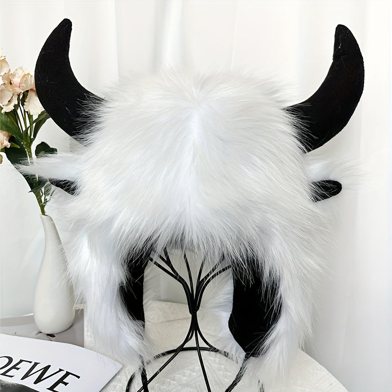 Gorro de Vaca Esponjoso con Cuernos - Estilo Clásico y Cálido para el Invierno 🐮❄️
