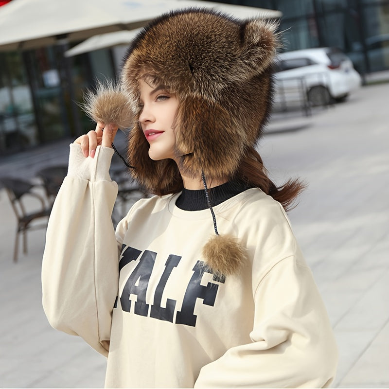 Gorro de Invierno con Borla de Piel Sintética y Cola de Mapache - Diseño Cálido y Divertido 🐾❄️