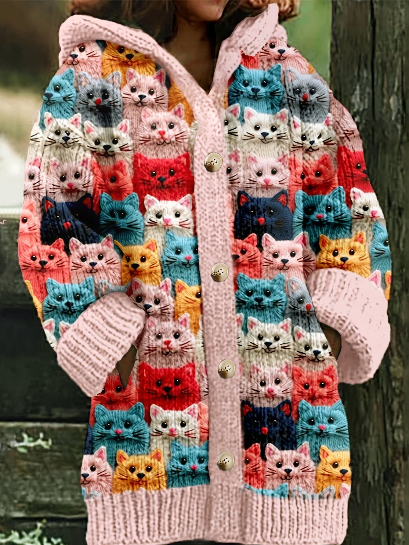Abrigo Grande con Estampado de Gato y Toque de Piel de Visón 🐾🧥