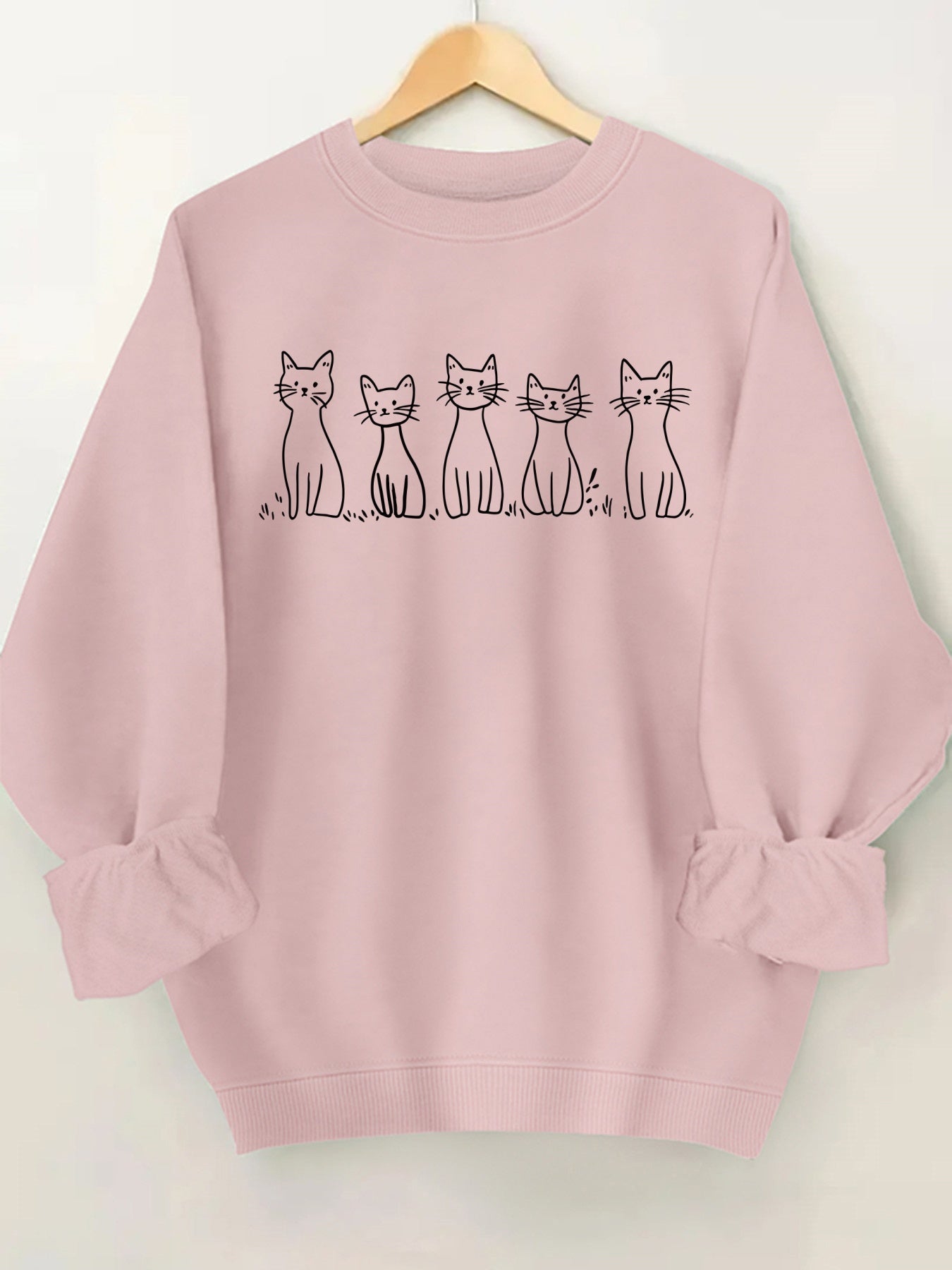 🐾 Sudadera Blanca de Cuello Redondo para Mujer con Ilustración de Gato – Estilo Casual y Divertido para Todos los Días 🐾