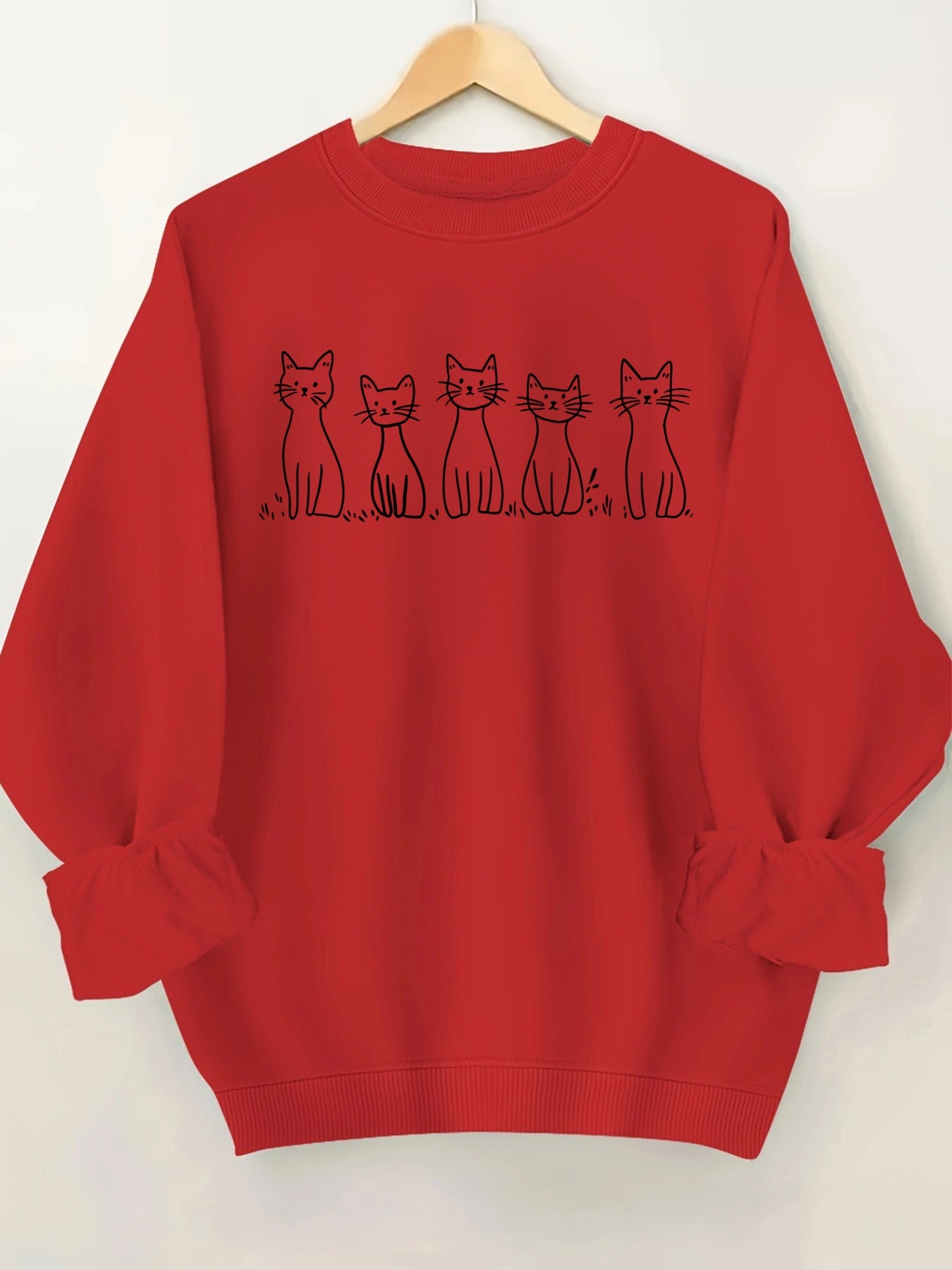 🐾 Sudadera Blanca de Cuello Redondo para Mujer con Ilustración de Gato – Estilo Casual y Divertido para Todos los Días 🐾