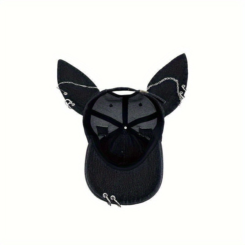 Gorra de Béisbol Punk Y2K con Orejas de Conejo - Estilo Audaz y Atemporal 🐰🖤