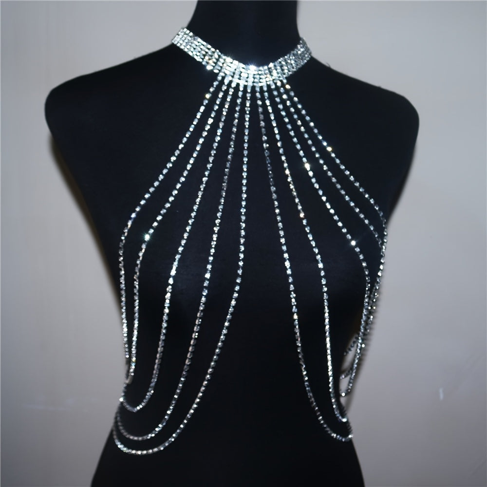 ✨ Cadena Corporal Bohemia con Cristales y Borlas - Joyería de Cuerpo Multicapa, Brillante para Fiestas, Festivales de Música y Diversión en la Playa 🌞