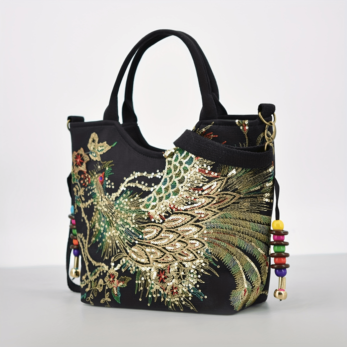Bolso de Mano Bordado para Mujer, Estilo Retro con Asa Doble y Correa Removible