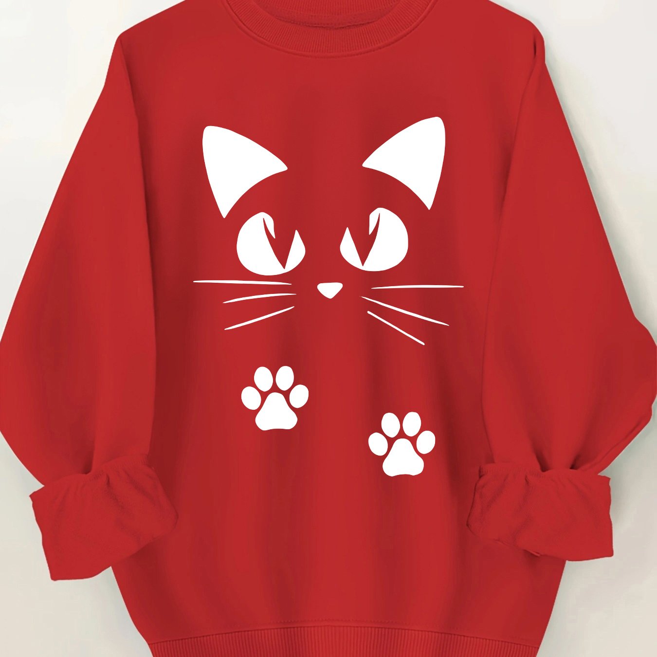 🐾 Sudadera Rosa con Estampado de Gatito para Mujer – Cuello Redondo y Puños Volados, Ideal para Primavera y Otoño 🌸