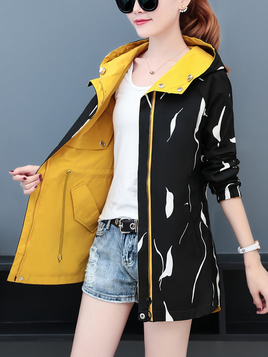 🌼 Abrigo Trench Reversible Amarillo con Capucha para Mujer – Elegancia y Estilo Casual para la Primavera/Verano 🌼
