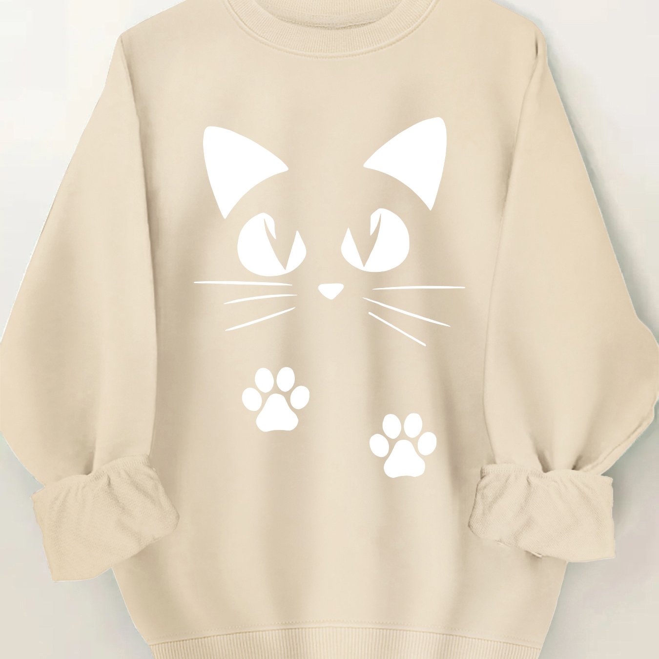 🐾 Sudadera Rosa con Estampado de Gatito para Mujer – Cuello Redondo y Puños Volados, Ideal para Primavera y Otoño 🌸