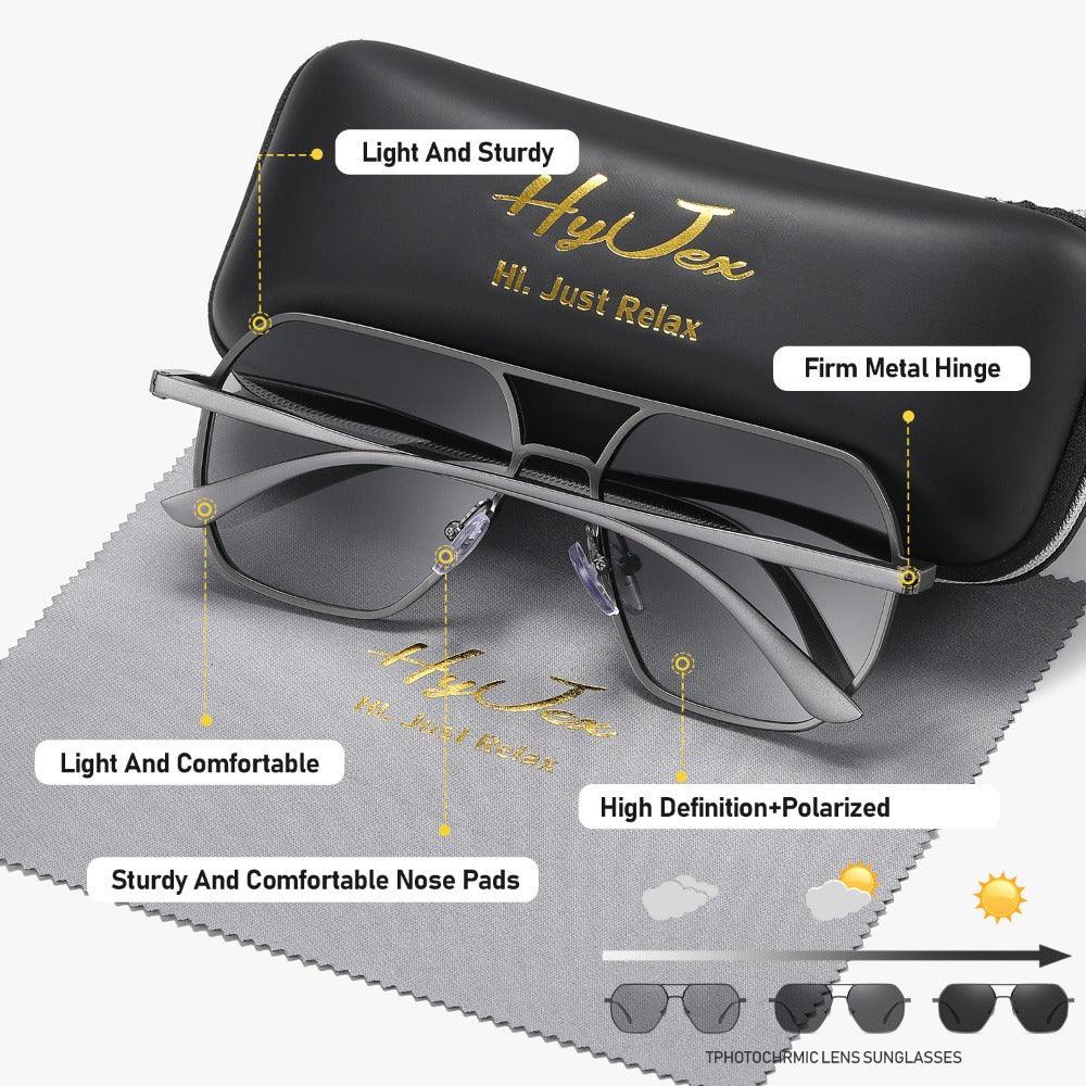 Gafas de Sol Polarizadas HyJex – Diseño Aviador con Protección UV y Lentes Fotocromáticas