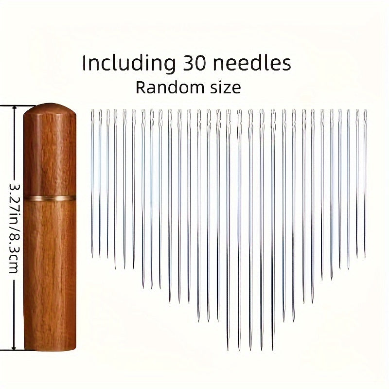 30 agujas de enhebrado automático, varios tamaños, con tubo de almacenamiento de madera, agujas de coser fáciles de insertar para personas mayores, especiales para coser a mano, patchwork, ropa y punto de cruz