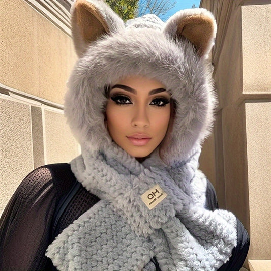 Gorro Bufanda con Orejas de Dibujos - Cálido, Esponjoso y Adorable para Invierno 🐾❄️
