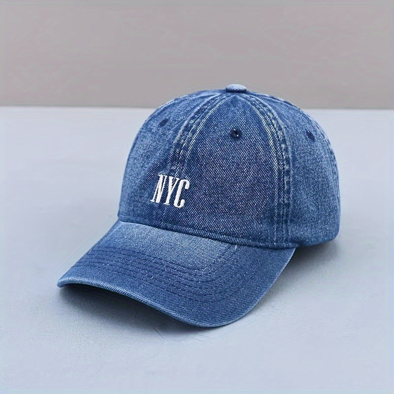 Gorra de Béisbol de Denim Bordada NYC - Estilo Urbano, Ligera y Ajustable, Protección Solar para Hombres y Mujeres 🌇🧢