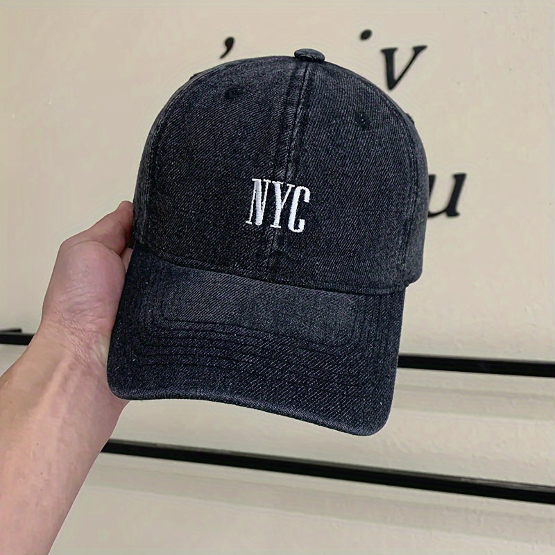 Gorra de Béisbol de Denim Bordada NYC - Estilo Urbano, Ligera y Ajustable, Protección Solar para Hombres y Mujeres 🌇🧢