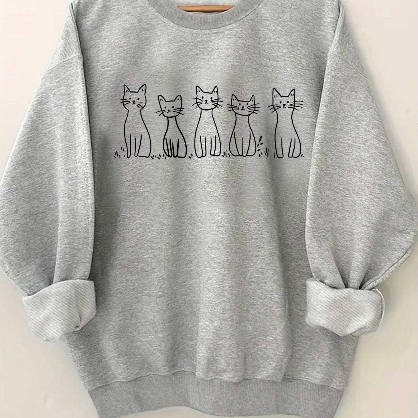 🐾 Sudadera Blanca de Cuello Redondo para Mujer con Ilustración de Gato – Estilo Casual y Divertido para Todos los Días 🐾