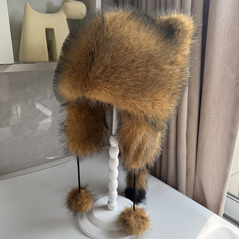 Gorro de Invierno con Borla de Piel Sintética y Cola de Mapache - Diseño Cálido y Divertido 🐾❄️