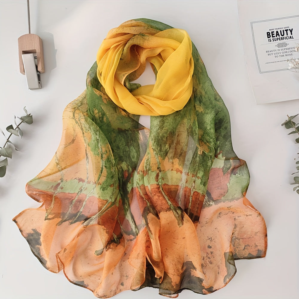 Elegante Bufanda de Chiffon con Estampado de Bosque de Abedules 🌿 - Perfecta para días de playa 🌞  ESPECIFICACIONES