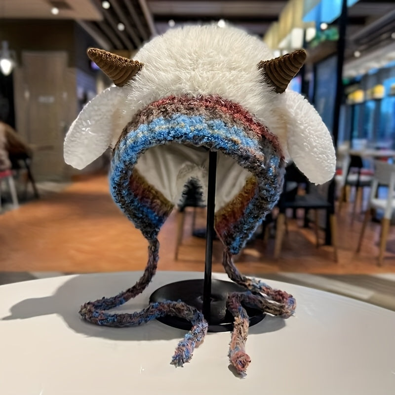 Gorro de Forro Polar con Orejas de Cordero y Pom - Lindo y Perfecto para el Invierno