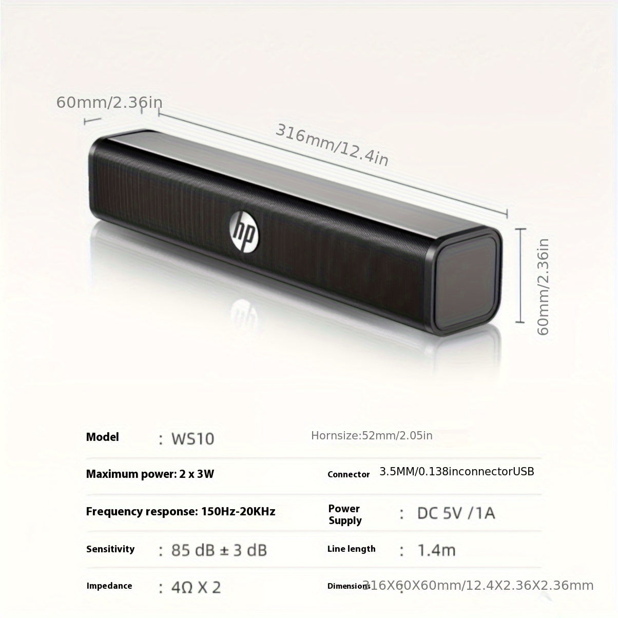 🎵 Barra de Sonido Estéreo HP WS10 – Potente, Compacta y USB
