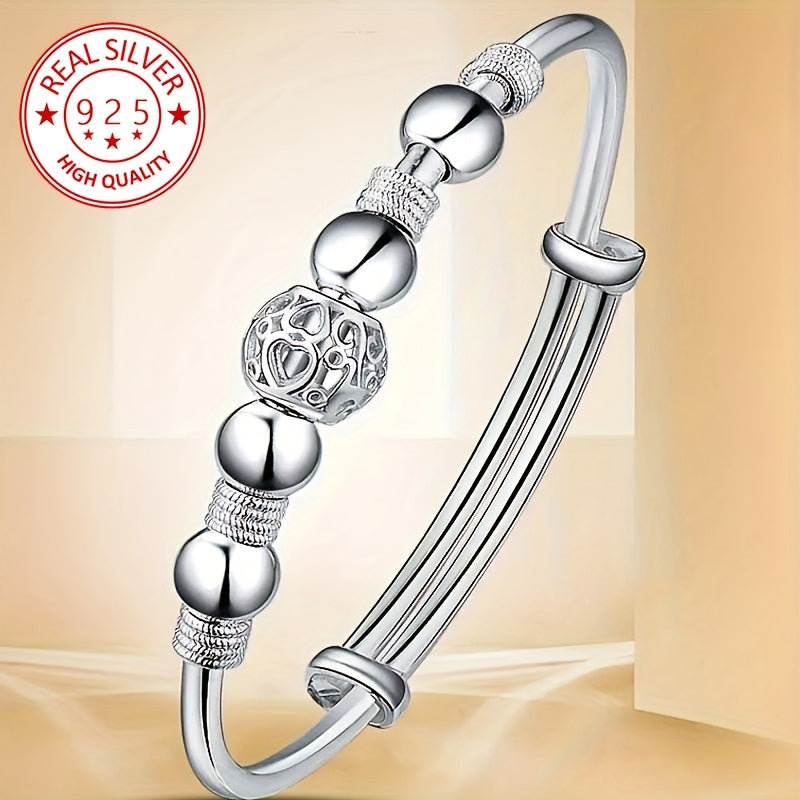 Pulsera de encanto en plata 925 con diseño único de bola Linglong hueca. Ideal para el uso diario y fiestas, es el regalo perfecto para cumpleaños, bodas, Año Nuevo y San Valentín. ¡Añade un toque de sofisticación a tu estilo!