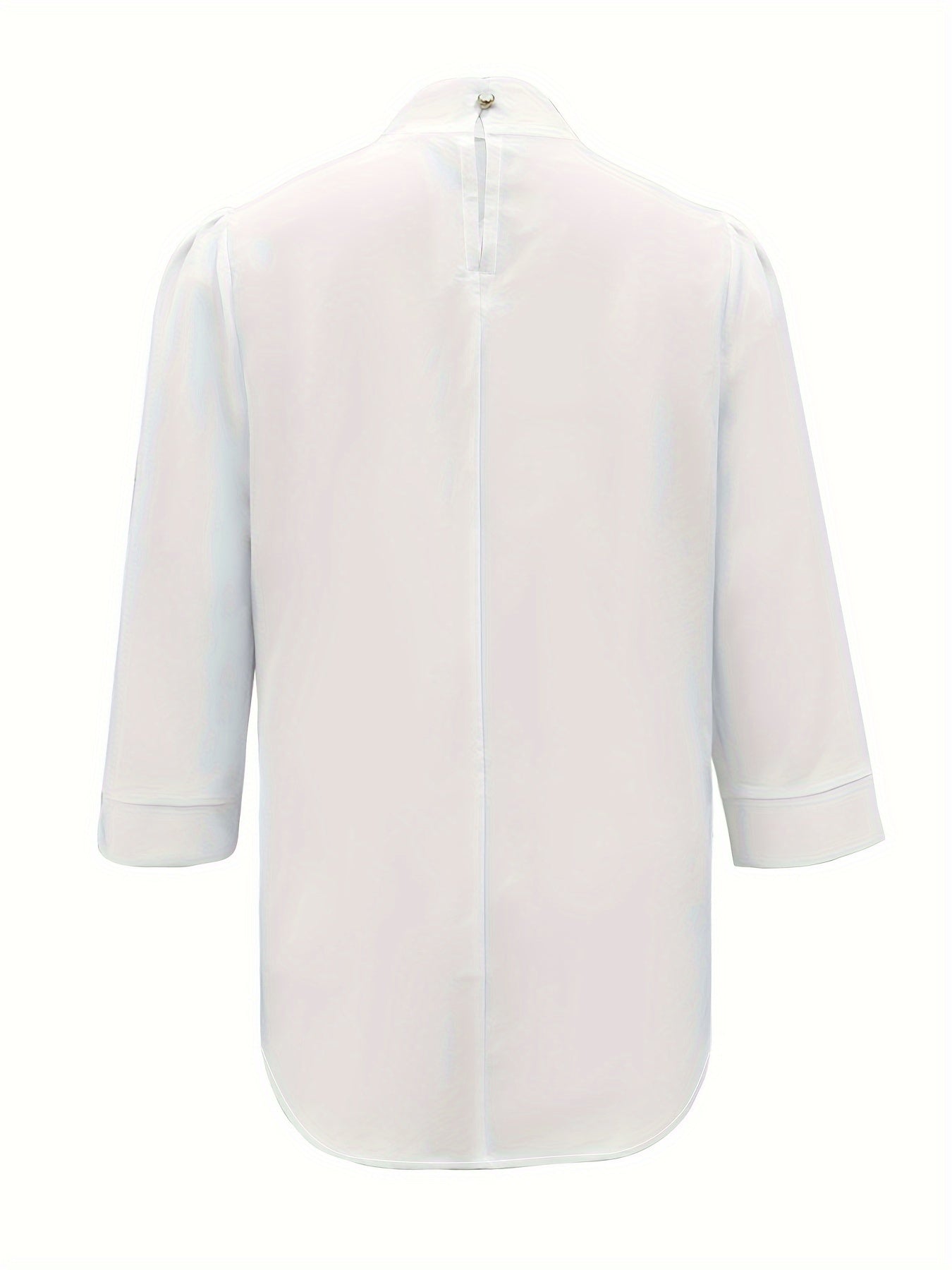 Blusa Elegante con Estampado Floral y Cuello Alto - Mezcla de Poliéster y Spandex, Manga 3/4, Corte Regular con Detalle de Bajo Caído, Camisa Tejida para Mujeres.