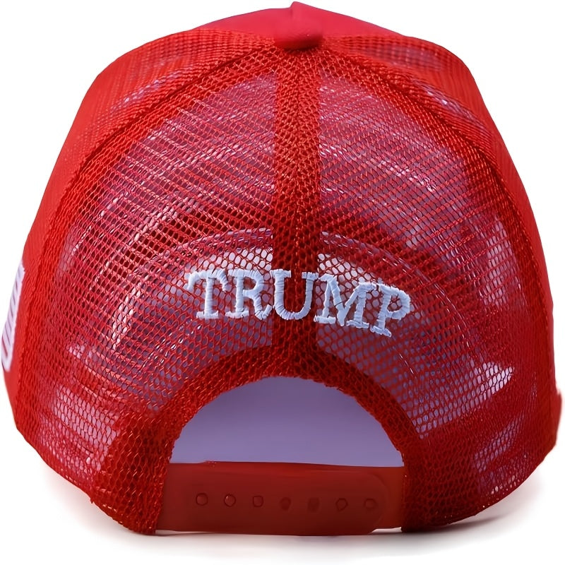 🇺🇸 Gorra Ajustable "Make America Great Again" – Diseño Patriótico con Bandera de EE.UU., Parte Trasera de Malla Transpirable, Cierre Snapback, Color Rojo | Gorra Estructurada | Accesorio para Exteriores