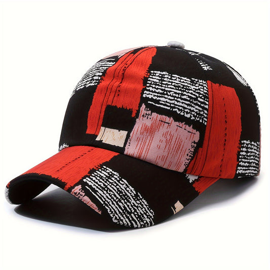 Gorra de Béisbol Ajustable con Estilo Graffiti y Cuadros – Diseño Moderno en Rojo y Negro, Protección Solar y Confort Diario