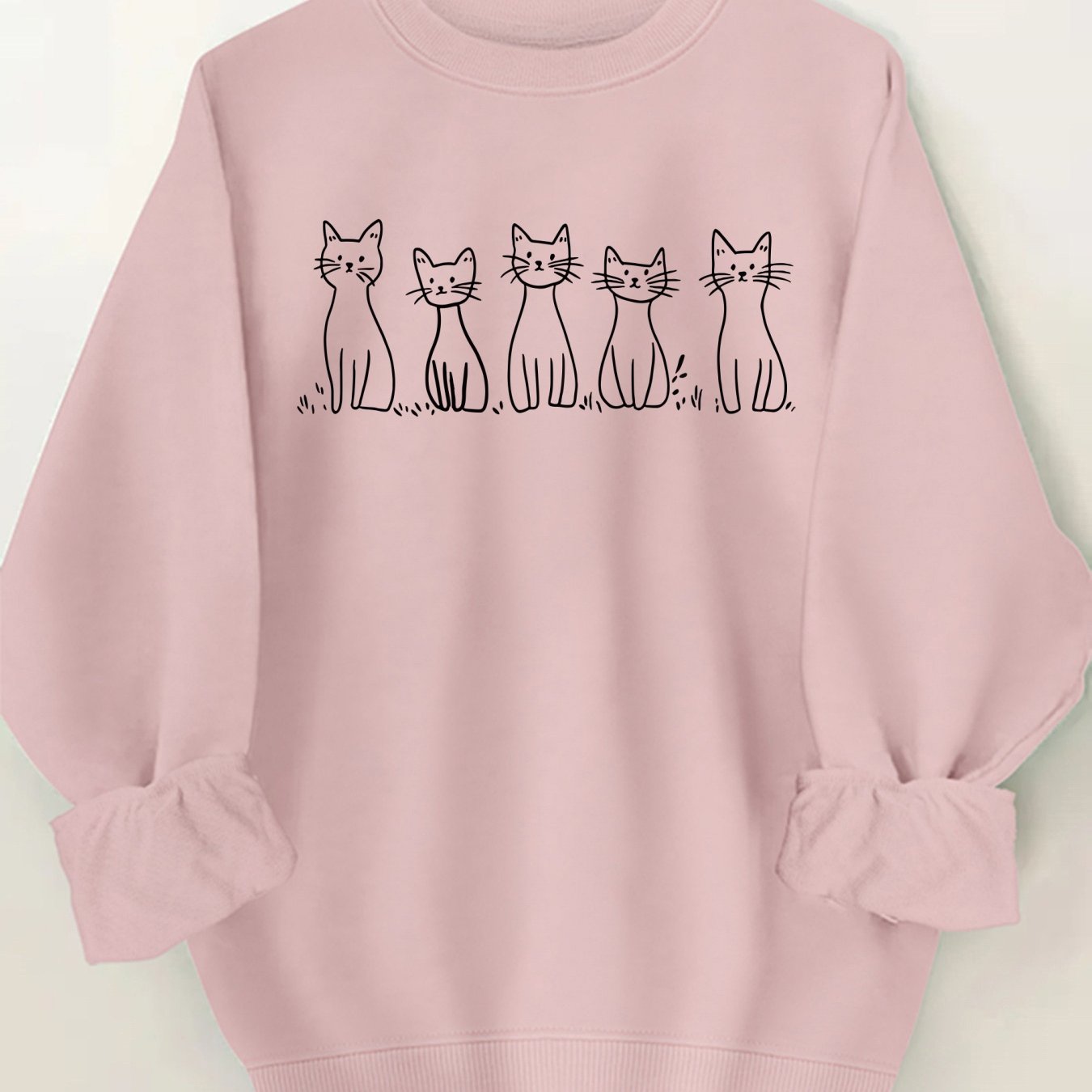 🐾 Sudadera Blanca de Cuello Redondo para Mujer con Ilustración de Gato – Estilo Casual y Divertido para Todos los Días 🐾
