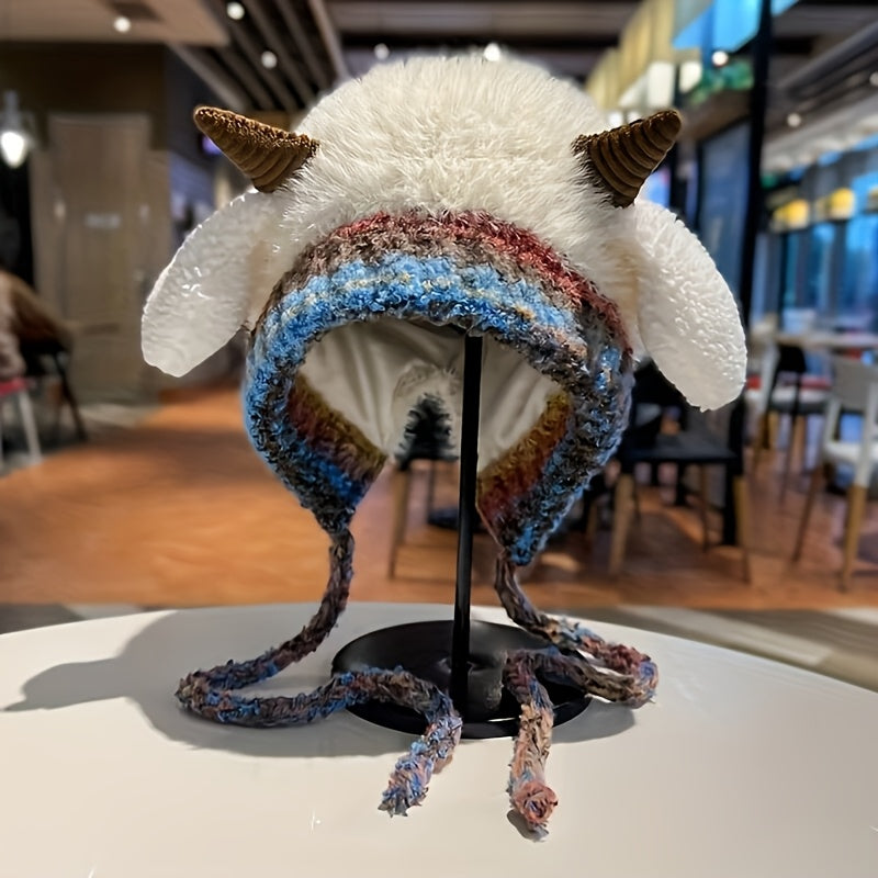 Gorro de Forro Polar con Orejas de Cordero y Pom - Lindo y Perfecto para el Invierno
