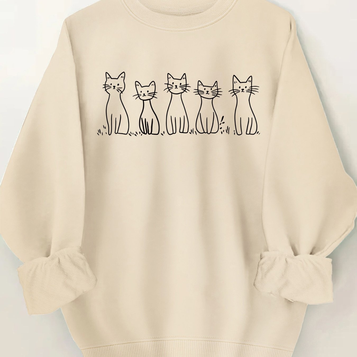 🐾 Sudadera Blanca de Cuello Redondo para Mujer con Ilustración de Gato – Estilo Casual y Divertido para Todos los Días 🐾