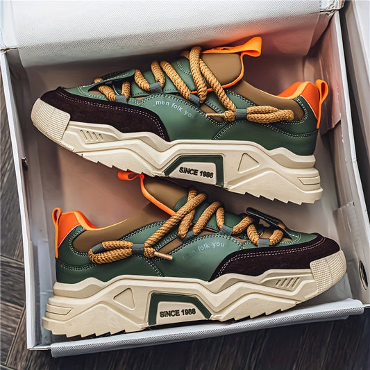 Zapatillas deportivas informales para hombre | Zapatillas bajas con cordones | Suela de PVC duradera | Plantilla de tela cómoda | Elegantes tonos beige y gris | Marca "Sport" | Calzado versátil para exteriores.