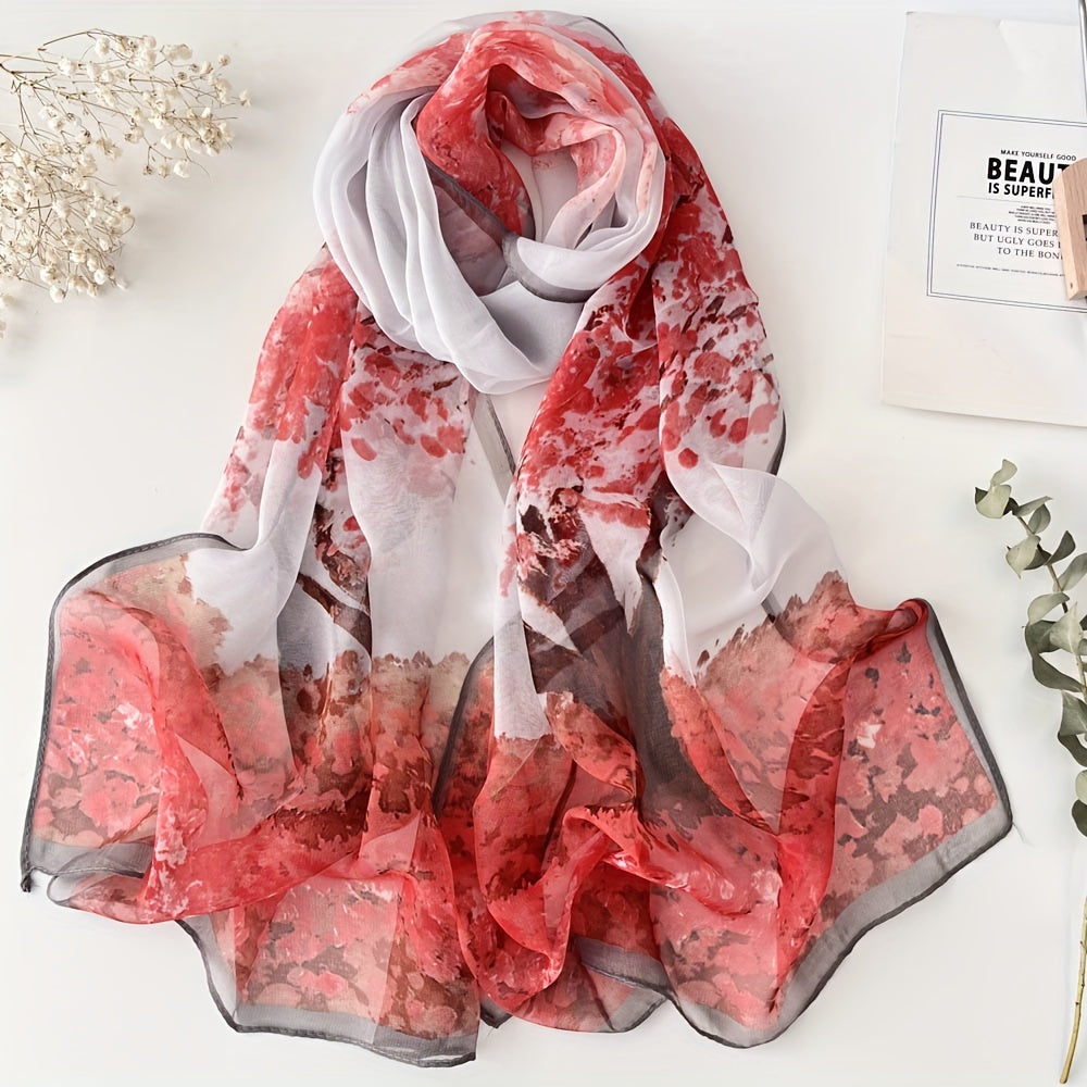 Elegante Bufanda de Chiffon con Estampado de Bosque de Abedules 🌿 - Perfecta para días de playa 🌞  ESPECIFICACIONES