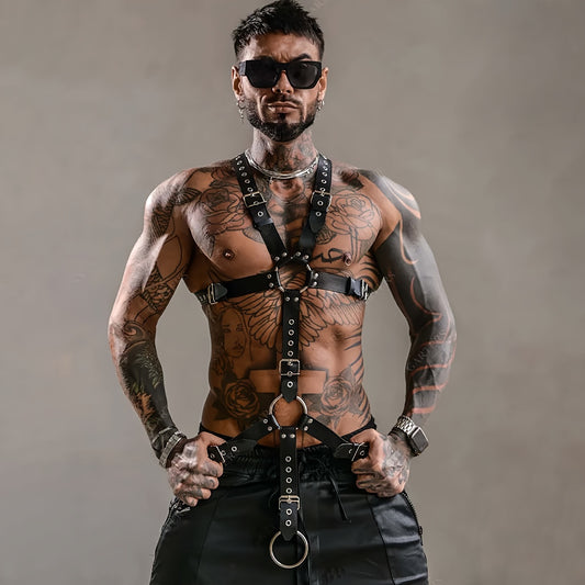 🔥 Arnés Masculino Ajustable de Cuero Sintético - Estilo Gótico Punk con Remaches 🔥