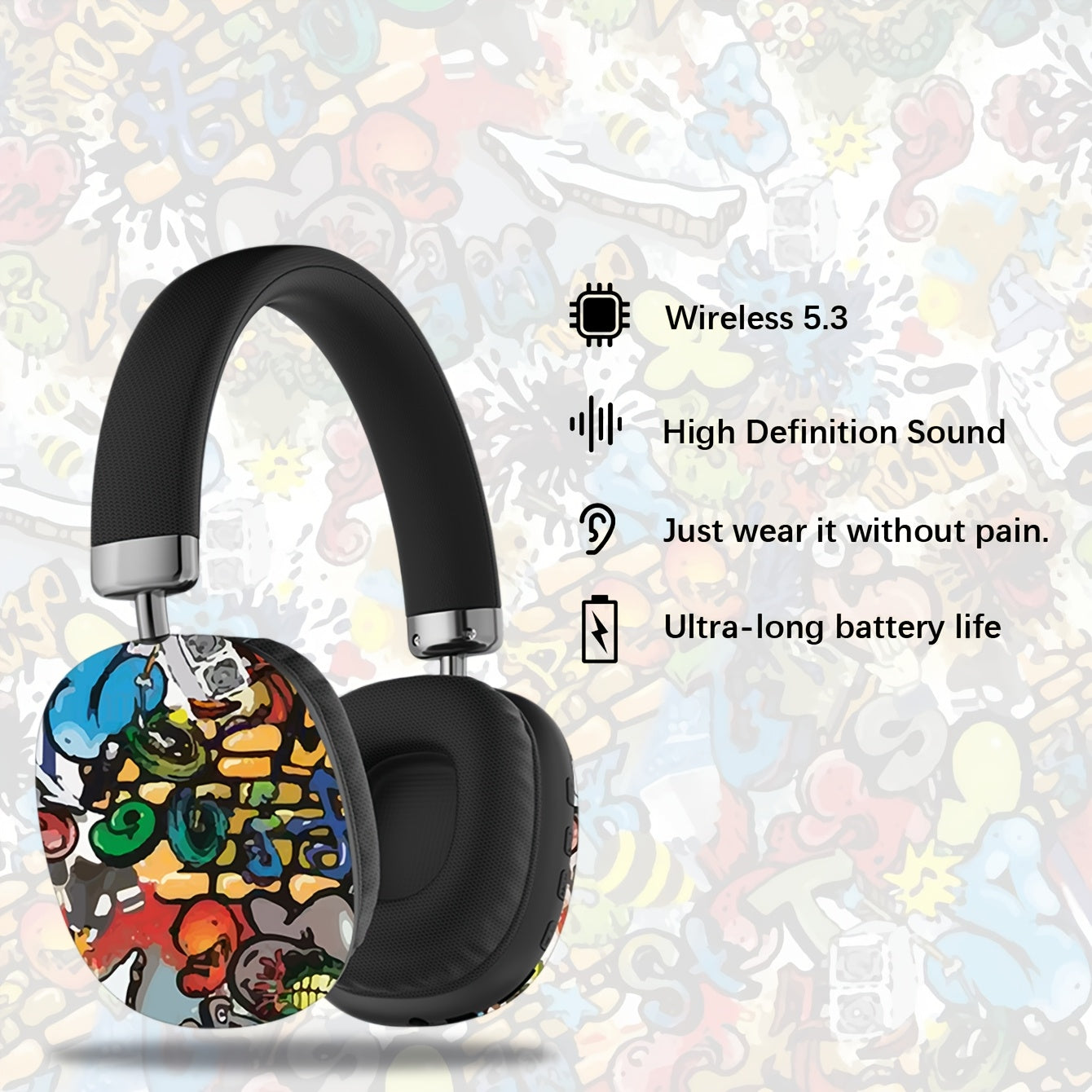 Audífonos Inalámbricos Estilo Graffiti – ¡Potencia, Estilo y Libertad para Disfrutar tu Música! 🎧🎨