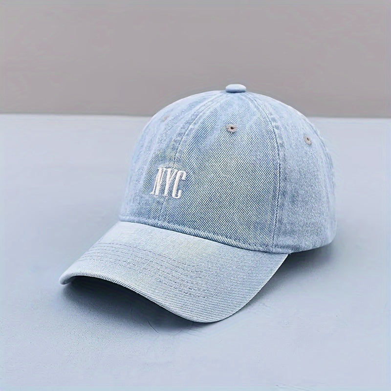 Gorra de Béisbol de Denim Bordada NYC - Estilo Urbano, Ligera y Ajustable, Protección Solar para Hombres y Mujeres 🌇🧢