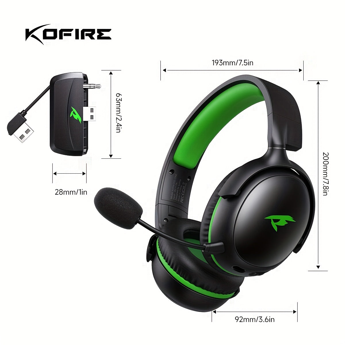 🎧 KOFire Auriculares Inalámbricos para Gaming – Compatibles con XBOX, PS5, PC y más | Micrófono con Cancelación de Ruido | Sonido Hi-Fi | Hasta 60h de Juego