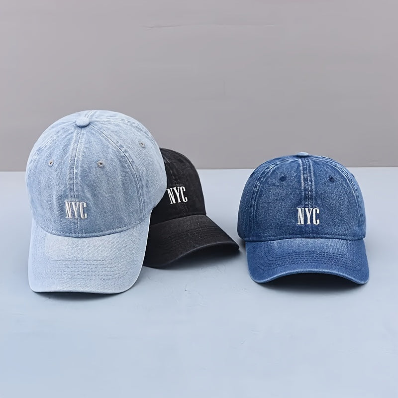 Gorra de Béisbol de Denim Bordada NYC - Estilo Urbano, Ligera y Ajustable, Protección Solar para Hombres y Mujeres 🌇🧢