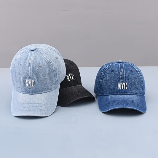Gorra de Béisbol de Denim Bordada NYC - Estilo Urbano, Ligera y Ajustable, Protección Solar para Hombres y Mujeres 🌇🧢