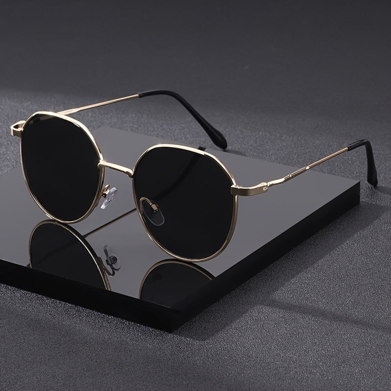 Gafas Vintage Redondas para Hombre – Montura Metálica Completa con Detalles en Dorado