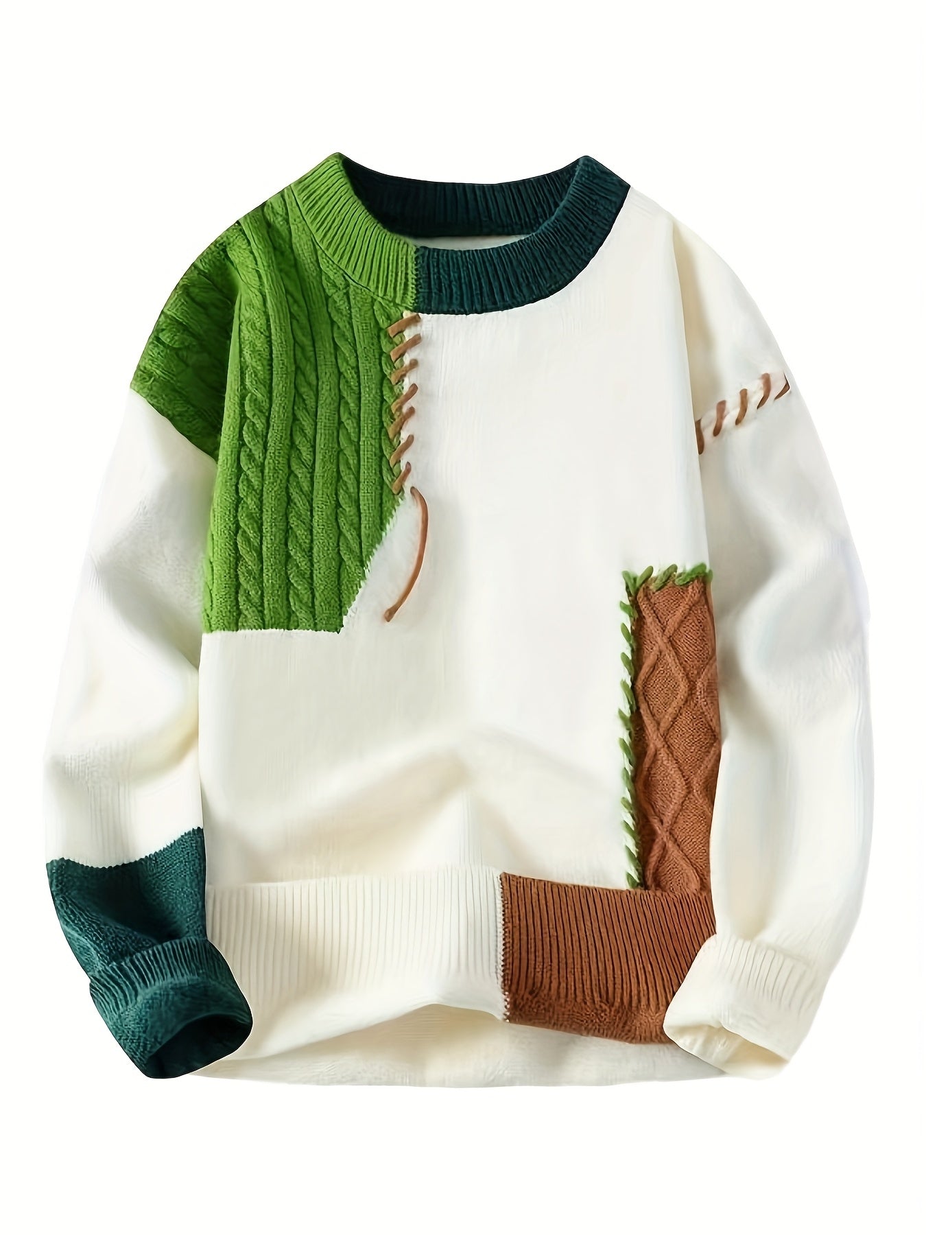 🧥 Suéter Masculino Tejido con Bloques de Color – Estilo Urbano para Otoño e Invierno