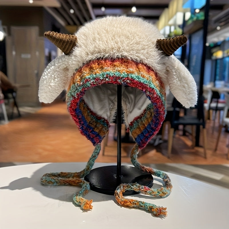 Gorro de Forro Polar con Orejas de Cordero y Pom - Lindo y Perfecto para el Invierno