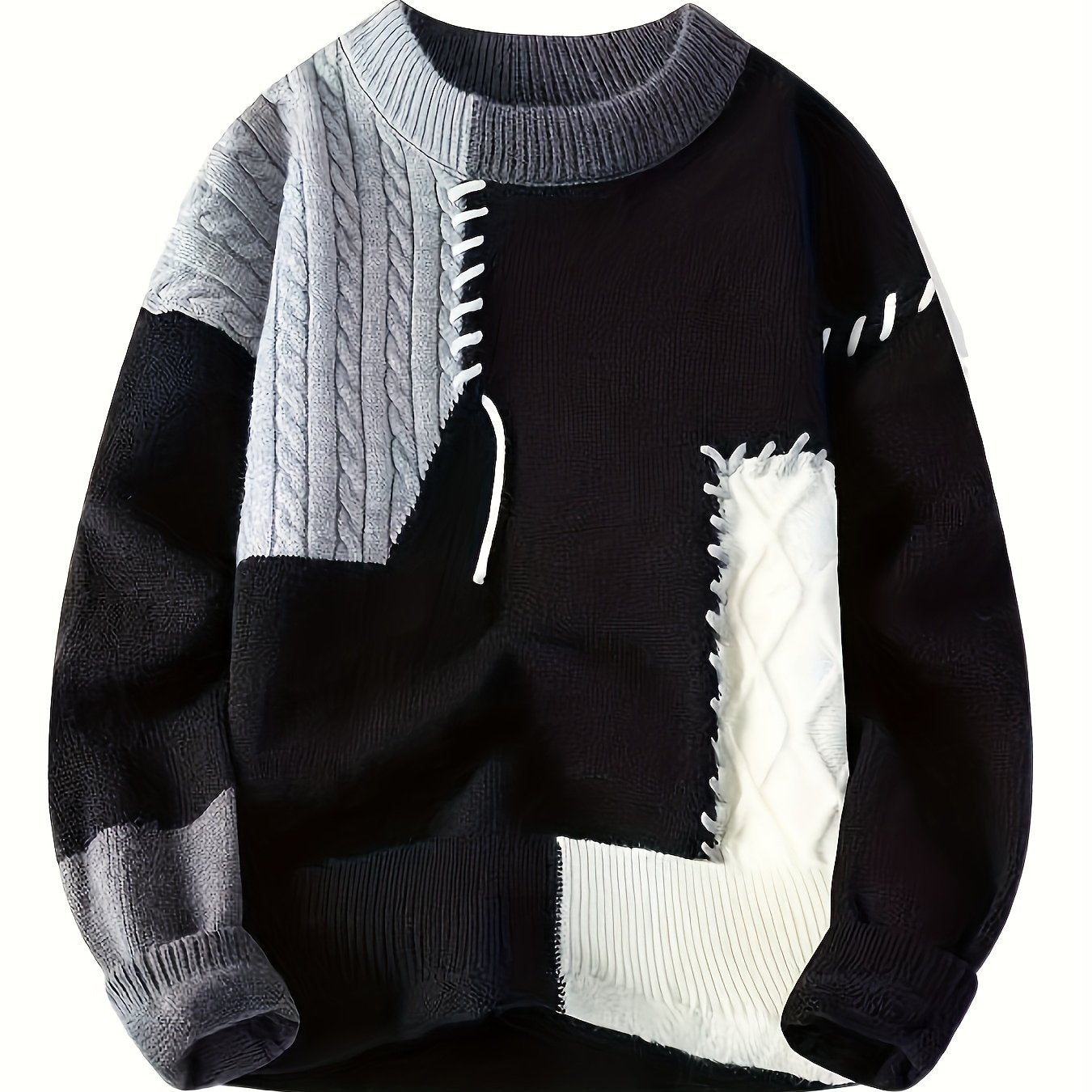 🧥 Suéter Masculino Tejido con Bloques de Color – Estilo Urbano para Otoño e Invierno