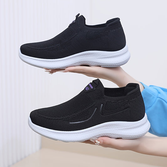 Zapatos para caminar sin cordones de estilo coreano para mujer, de color sólido, de tela ligera y transpirable, de caña baja con lentejuelas, cómodos zapatos para correr para todas las estaciones con puntera lisa y suela d