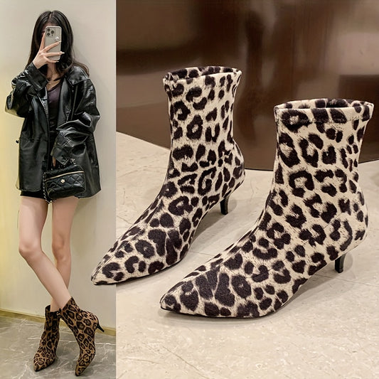 Botines de Tacón Alto con Estampado de Leopardo para Mujer