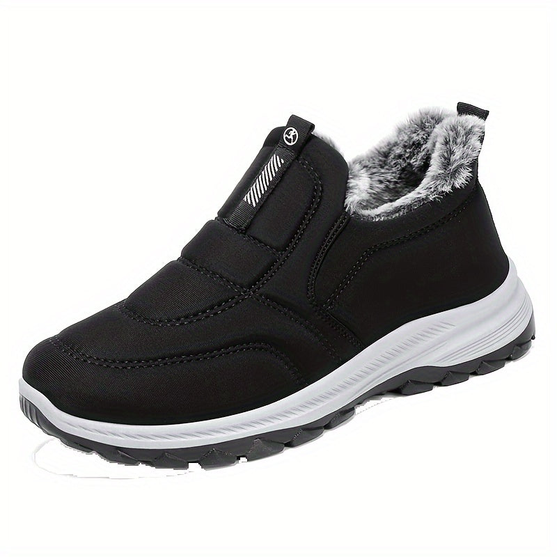Botines de invierno para mujer cómodos y elegantes: forro de felpa, suela antideslizante, punta redonda, zapatos casuales cómodos para exteriores con plantilla suave, color sólido, forro polar cálido para caminatas y send