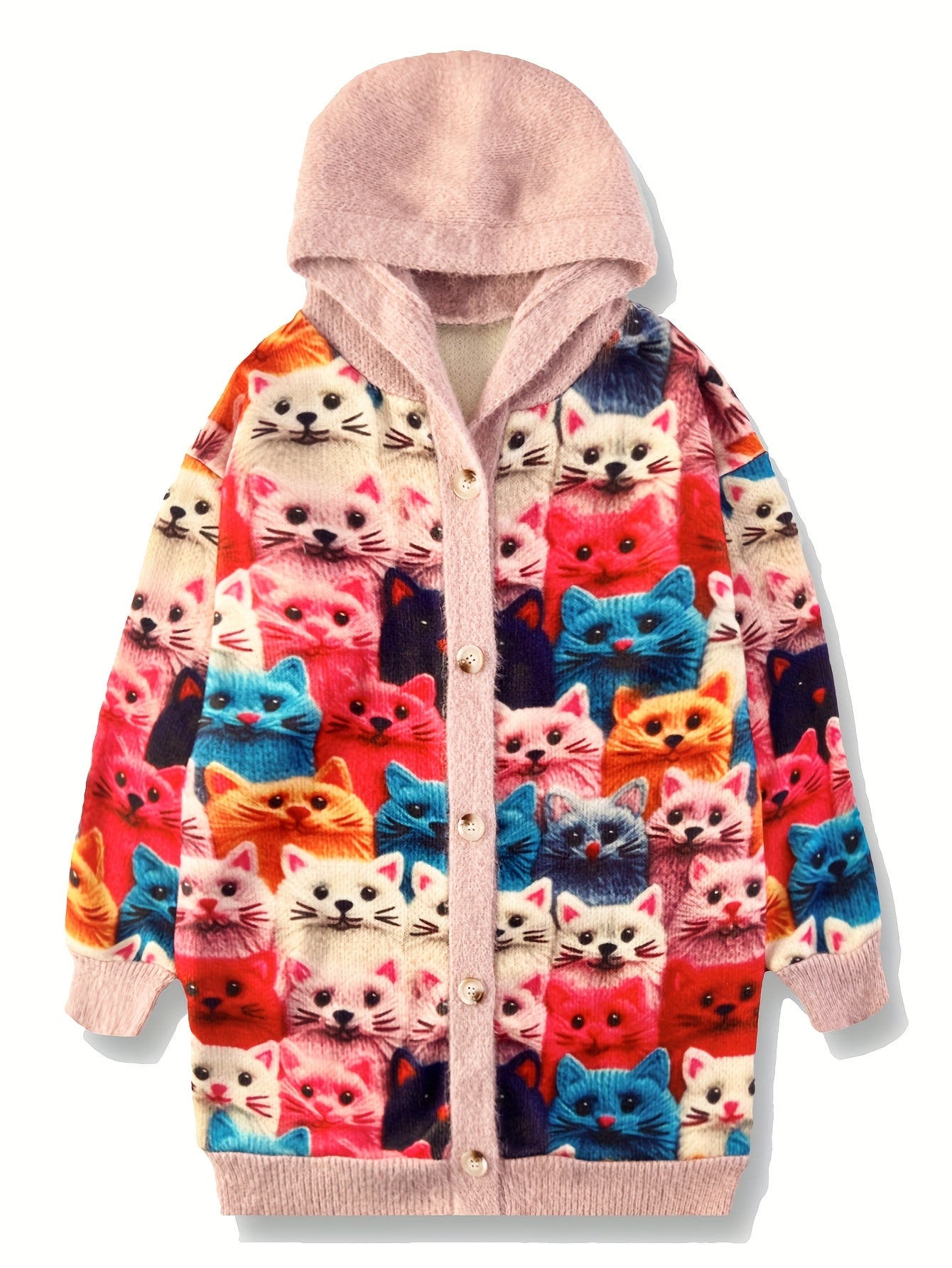 Abrigo Grande con Estampado de Gato y Toque de Piel de Visón 🐾🧥