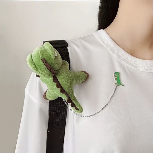 Broche de Peluche para Parejas - Dinosaurio Verde & Panda con Cadena