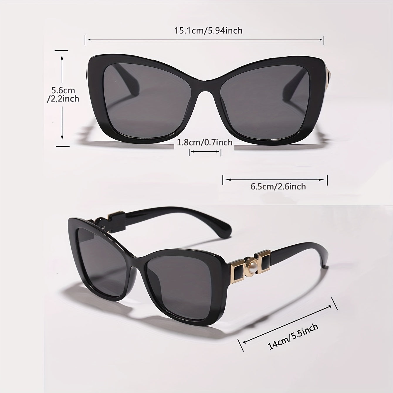 Gafas de Moda para Mujer – Diseño Cat-Eye con Montura Negra y Detalles Dorados