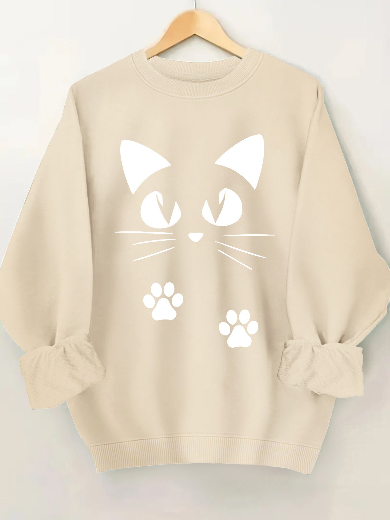 🐾 Sudadera Rosa con Estampado de Gatito para Mujer – Cuello Redondo y Puños Volados, Ideal para Primavera y Otoño 🌸
