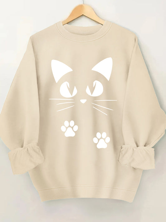 🐾 Sudadera Rosa con Estampado de Gatito para Mujer – Cuello Redondo y Puños Volados, Ideal para Primavera y Otoño 🌸