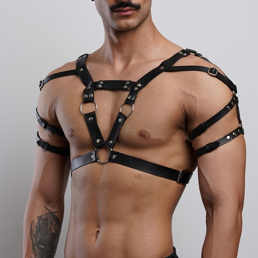 Arnés de Pecho en Cuero Sintético para Hombre - Estilo Punk Ajustable